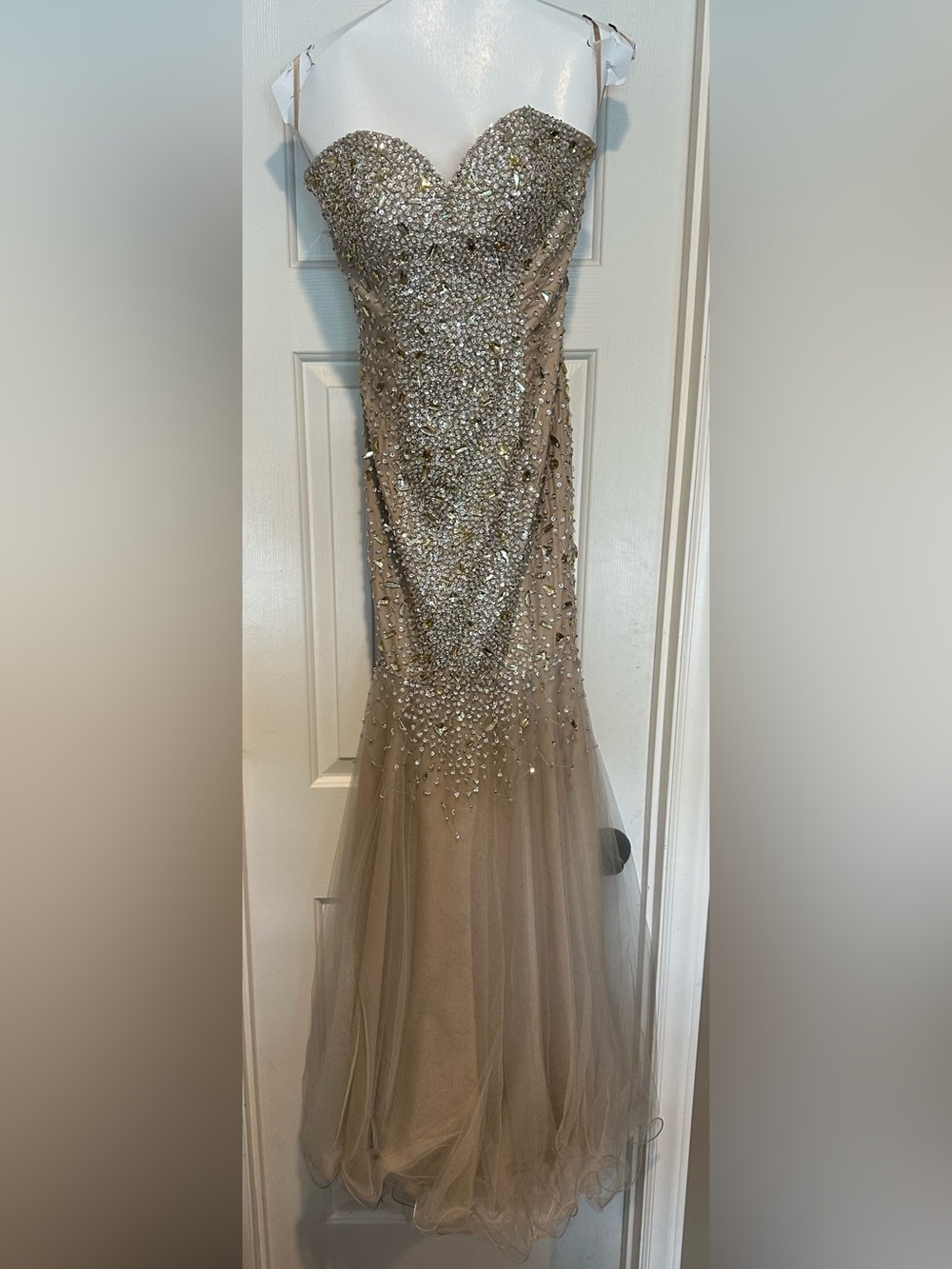 Terani Couture Champagne Beaded Mermaid Gown